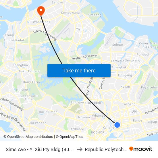 Sims Ave - Yi Xiu Fty Bldg (80071) to Republic Polytechnic map