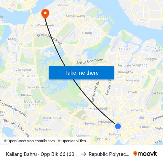 Kallang Bahru - Opp Blk 66 (60039) to Republic Polytechnic map