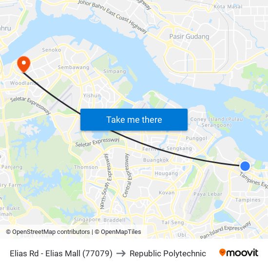 Elias Rd - Elias Mall (77079) to Republic Polytechnic map