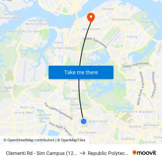Clementi Rd - Sim Campus  (12091) to Republic Polytechnic map