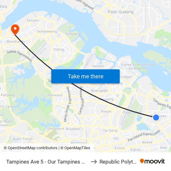 Tampines Ave 5 - Our Tampines Hub (76051) to Republic Polytechnic map