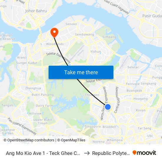 Ang Mo Kio Ave 1 - Teck Ghee Ct (54081) to Republic Polytechnic map