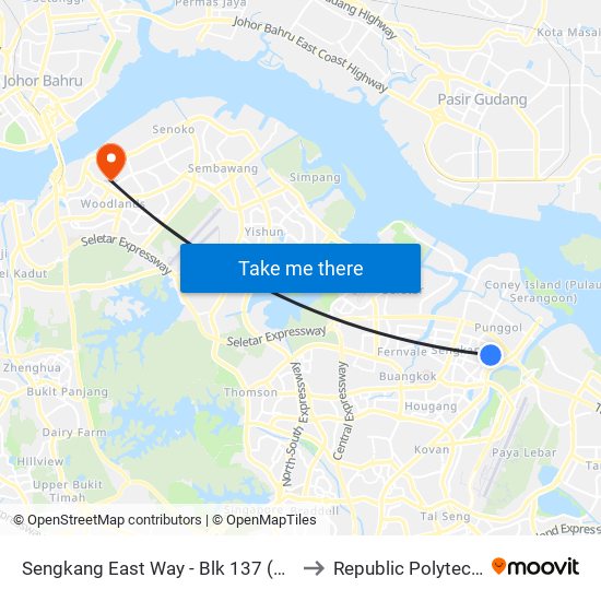 Sengkang East Way - Blk 137 (67129) to Republic Polytechnic map