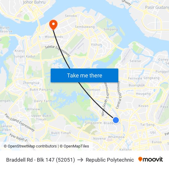 Braddell Rd - Blk 147 (52051) to Republic Polytechnic map