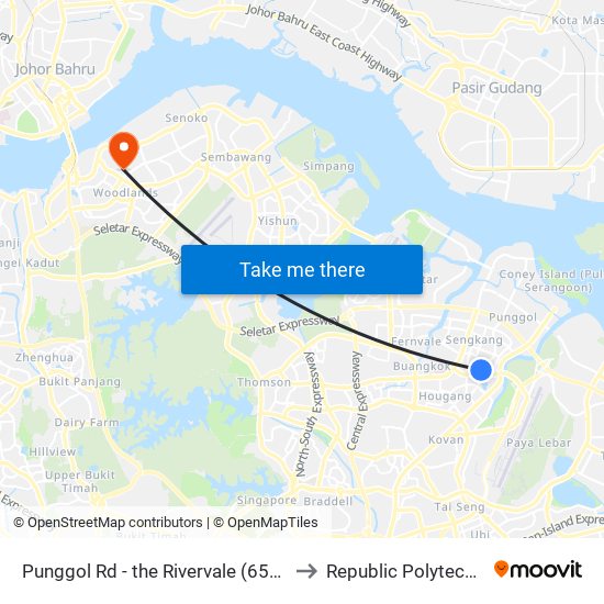 Punggol Rd - the Rivervale (65019) to Republic Polytechnic map