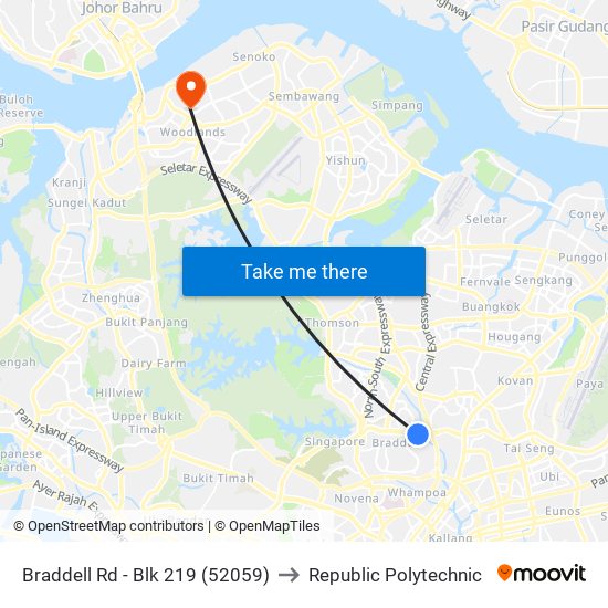 Braddell Rd - Blk 219 (52059) to Republic Polytechnic map