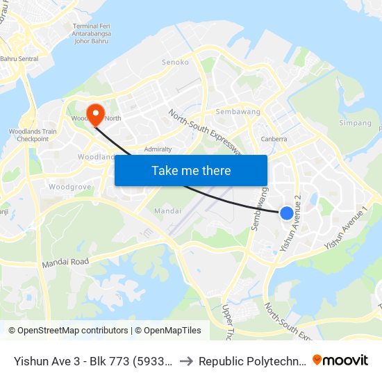 Yishun Ave 3 - Blk 773 (59331) to Republic Polytechnic map