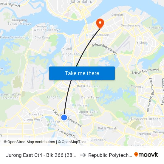 Jurong East Ctrl - Blk 266 (28629) to Republic Polytechnic map