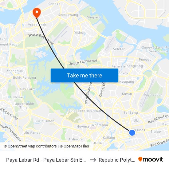 Paya Lebar Rd - Paya Lebar Stn Exit D (81129) to Republic Polytechnic map