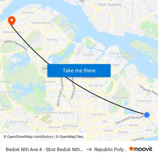 Bedok Nth Ave 4 - Sbst Bedok Nth Depot (84591) to Republic Polytechnic map