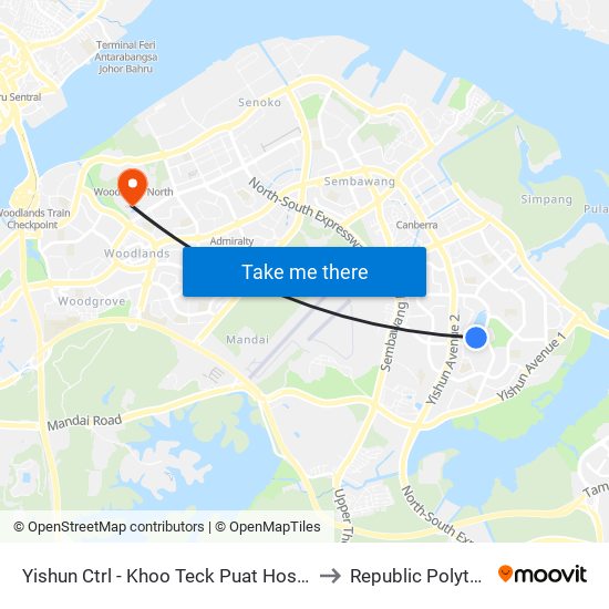 Yishun Ctrl - Khoo Teck Puat Hosp (59341) to Republic Polytechnic map