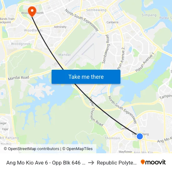 Ang Mo Kio Ave 6 - Opp Blk 646 (55209) to Republic Polytechnic map