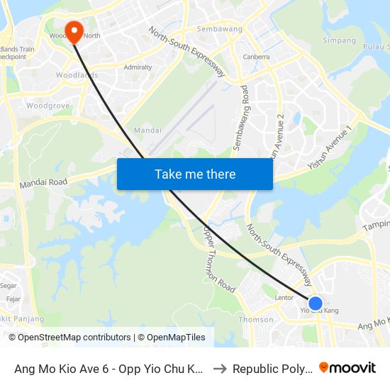 Ang Mo Kio Ave 6 - Opp Yio Chu Kang Stn (55181) to Republic Polytechnic map