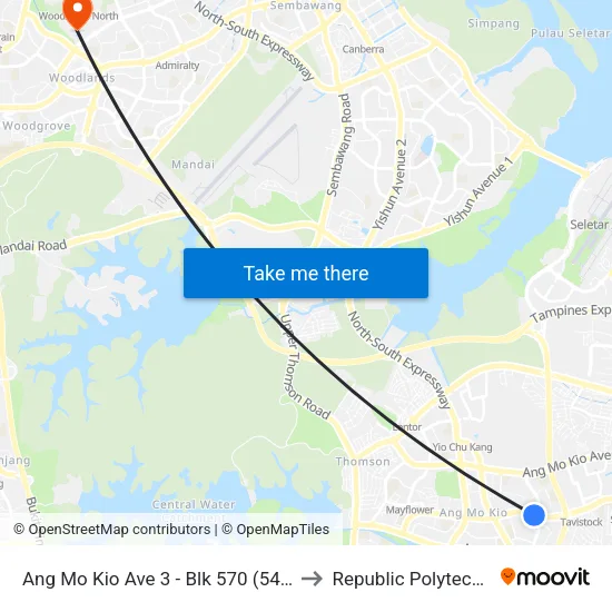 Ang Mo Kio Ave 3 - Blk 570 (54281) to Republic Polytechnic map