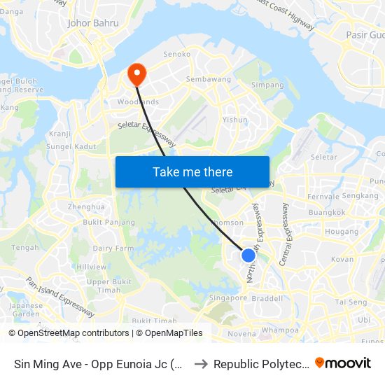 Sin Ming Ave - Opp Eunoia Jc (53321) to Republic Polytechnic map