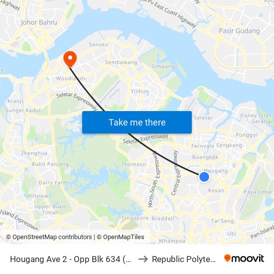 Hougang Ave 2 - Opp Blk 634 (63319) to Republic Polytechnic map