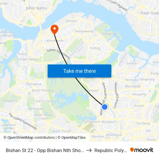 Bishan St 22 - Opp Bishan Nth Shop Mall (53389) to Republic Polytechnic map