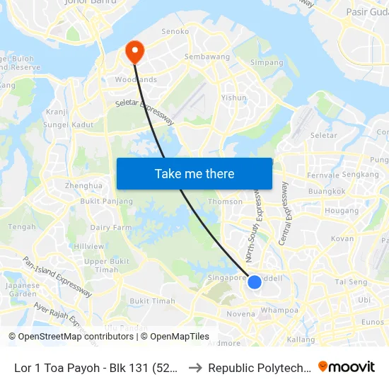 Lor 1 Toa Payoh - Blk 131 (52151) to Republic Polytechnic map