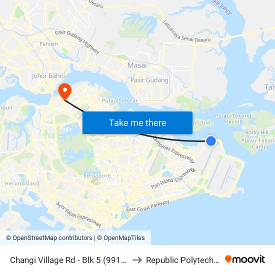 Changi Village Rd - Blk 5 (99139) to Republic Polytechnic map
