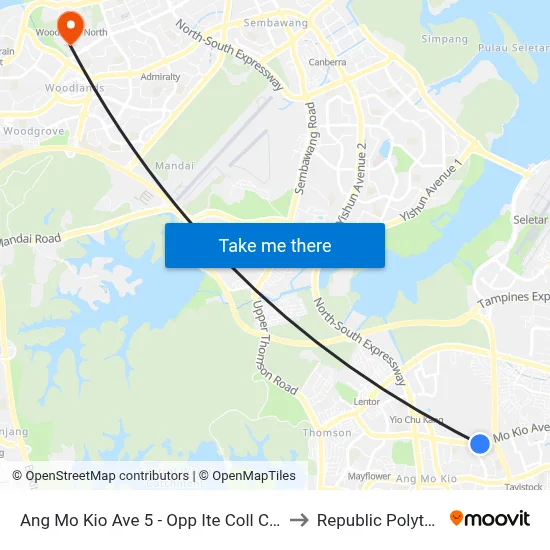 Ang Mo Kio Ave 5 - Opp Ite Coll Ctrl (54489) to Republic Polytechnic map