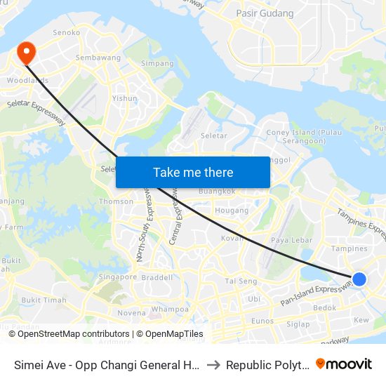 Simei Ave - Opp Changi General Hosp (96281) to Republic Polytechnic map