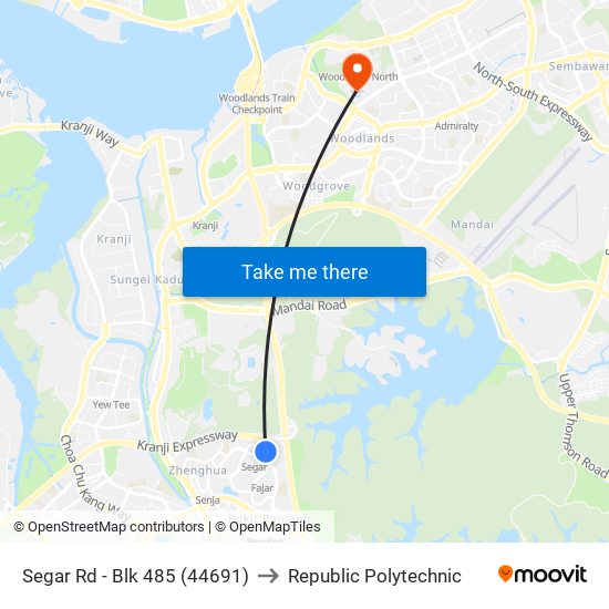 Segar Rd - Blk 485 (44691) to Republic Polytechnic map