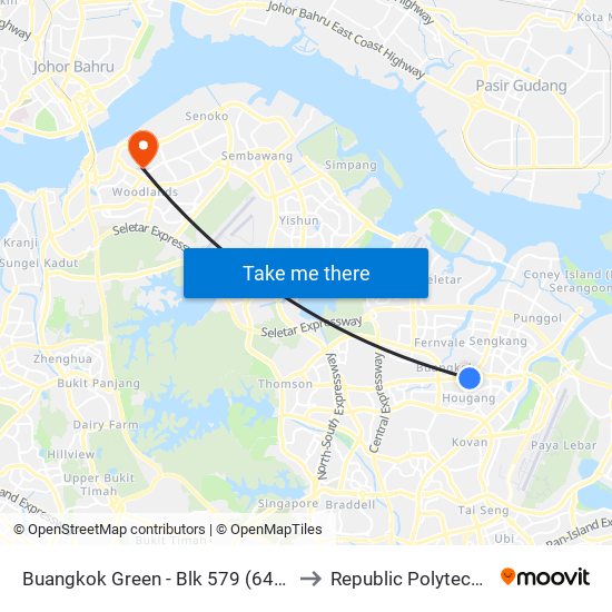 Buangkok Green - Blk 579 (64461) to Republic Polytechnic map