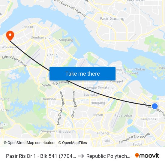 Pasir Ris Dr 1 - Blk 541 (77041) to Republic Polytechnic map