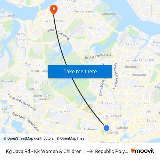 Kg Java Rd - Kk Women & Children Hosp (40101) to Republic Polytechnic map