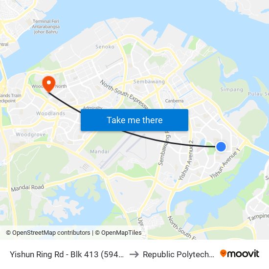 Yishun Ring Rd - Blk 413 (59419) to Republic Polytechnic map