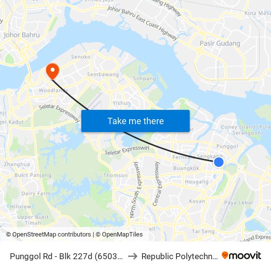 Punggol Rd - Blk 227d (65031) to Republic Polytechnic map