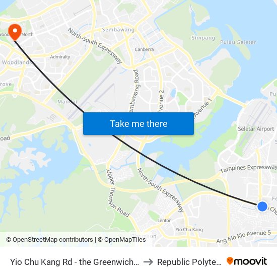 Yio Chu Kang Rd - the Greenwich (67049) to Republic Polytechnic map