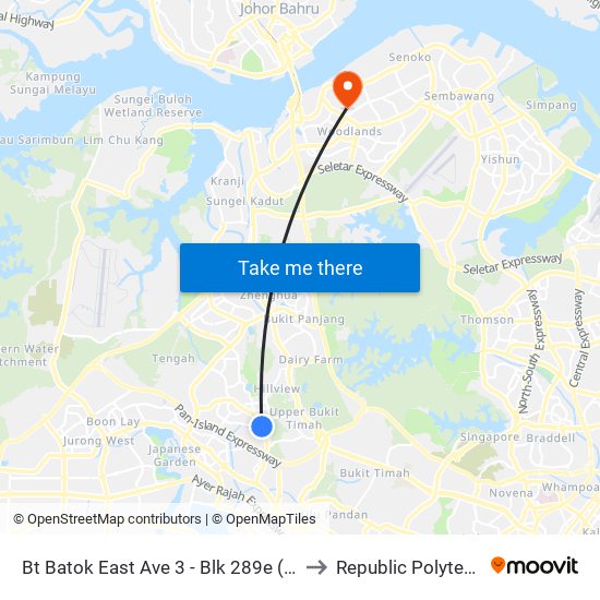 Bt Batok East Ave 3 - Blk 289e (43619) to Republic Polytechnic map