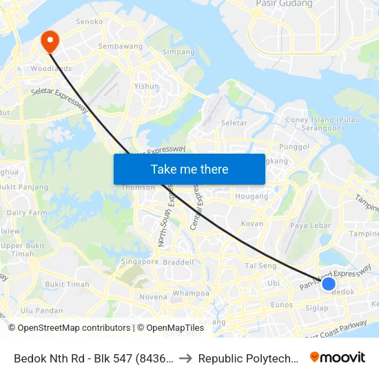 Bedok Nth Rd - Blk 547 (84361) to Republic Polytechnic map