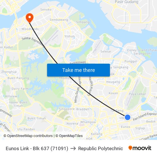 Eunos Link - Blk 637 (71091) to Republic Polytechnic map