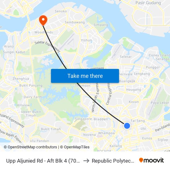 Upp Aljunied Rd - Aft Blk 4 (70049) to Republic Polytechnic map