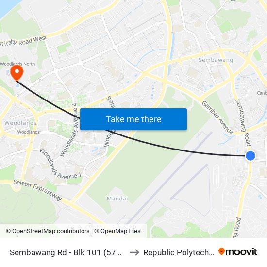 Sembawang Rd - Blk 101 (57119) to Republic Polytechnic map