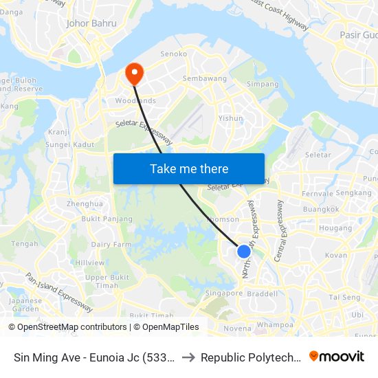 Sin Ming Ave - Eunoia Jc (53329) to Republic Polytechnic map