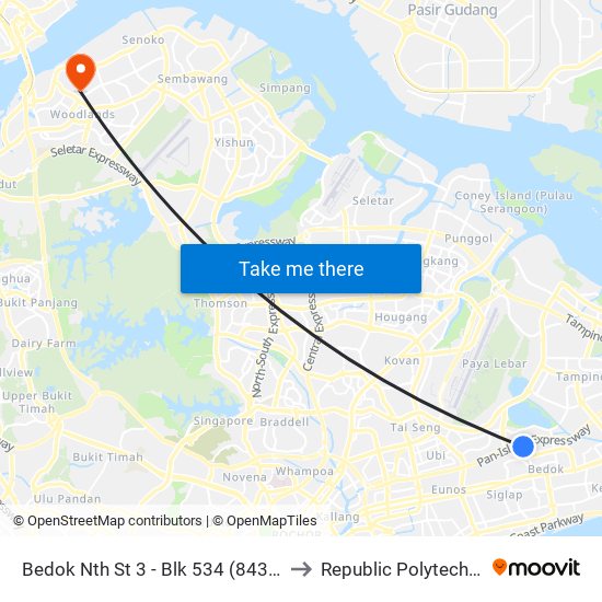 Bedok Nth St 3 - Blk 534 (84391) to Republic Polytechnic map