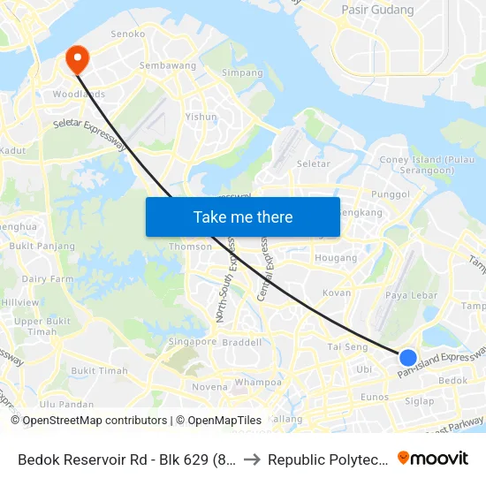 Bedok Reservoir Rd - Blk 629 (84491) to Republic Polytechnic map