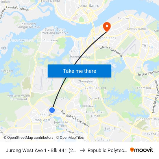 Jurong West Ave 1 - Blk 441 (28529) to Republic Polytechnic map
