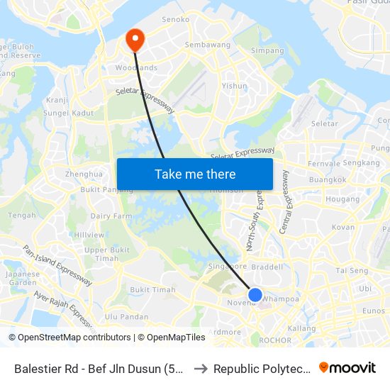 Balestier Rd - Bef Jln Dusun (50161) to Republic Polytechnic map