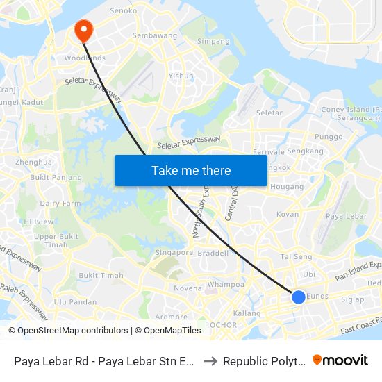 Paya Lebar Rd - Paya Lebar Stn Exit C (81119) to Republic Polytechnic map