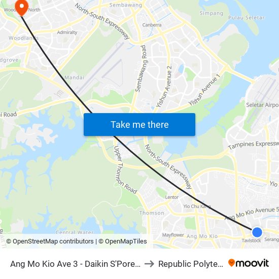 Ang Mo Kio Ave 3 - Daikin S'Pore (66341) to Republic Polytechnic map