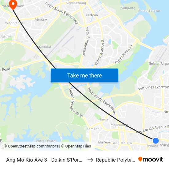 Ang Mo Kio Ave 3 - Daikin S'Pore (66341) to Republic Polytechnic map