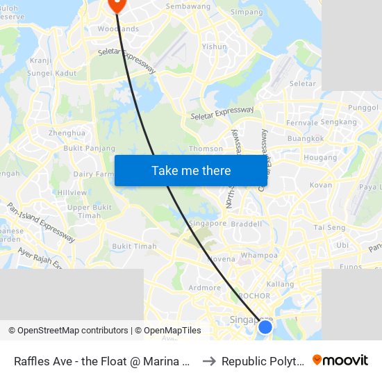 Raffles Ave - the Float @ Marina Bay (02051) to Republic Polytechnic map