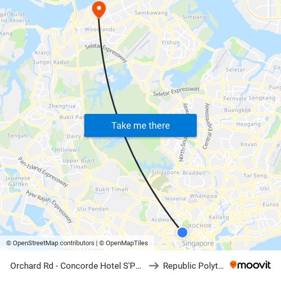 Orchard Rd - Concorde Hotel S'Pore (08138) to Republic Polytechnic map