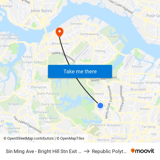 Sin Ming Ave - Bright Hill Stn Exit 2 (53341) to Republic Polytechnic map