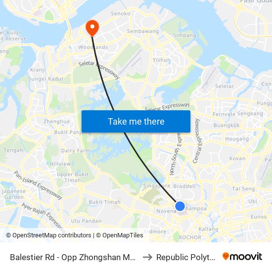 Balestier Rd - Opp Zhongshan Mall (50179) to Republic Polytechnic map