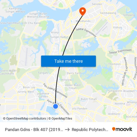 Pandan Gdns - Blk 407 (20191) to Republic Polytechnic map